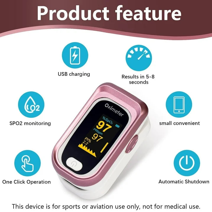 SUWU Rechargeable Pulse Oximeter Fingertip, Accurate Heart Rate Monitor, Oxygen Monitor Fingertip for Sports and Aviation Use,with USB Charging Cable and Lanyard (Rose Gold)