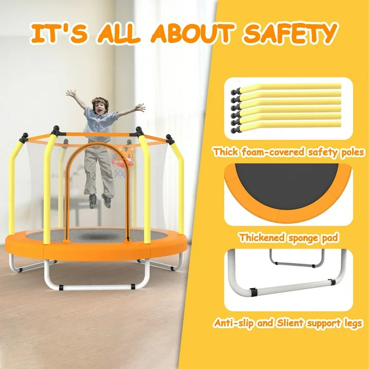 SHINPT 55 Kids Trampoline for Kids Age2 8, Indoor/Outdoor Toddler Trampoline Featuring Safety Handle, Easy Assembly, Entertainment Trampoline Basketball Hoop for Backyard, Patio