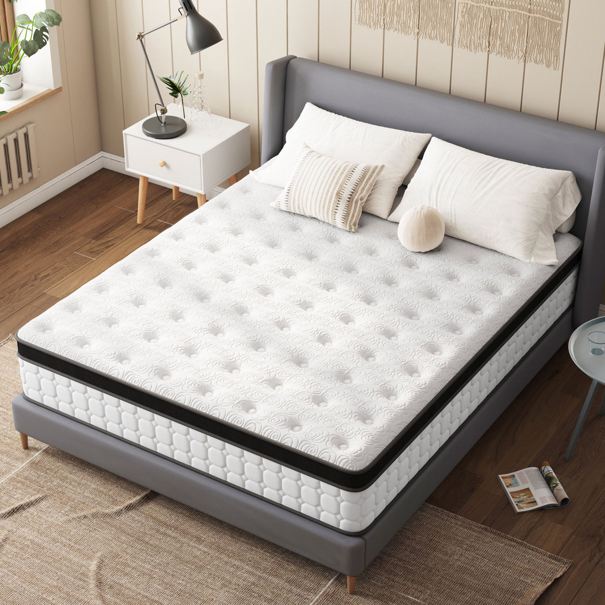 Tvdfgts 12 inch Queen Mattress,Cooling Gel Memory Foam Mattress in a Box,Individual Pocket Spring Hybrid Mattress with Pressure Relief & Motion Isolation,Soft and Comfort,Medium-Firm,CertiPUR-US