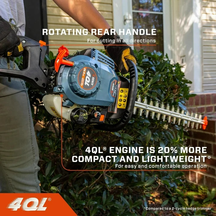 SENIX 26.5 cc 4 Cycle Gas Powered Hedge Trimmer, Dual Action Blades, Includes Blade Cover HT4QL L