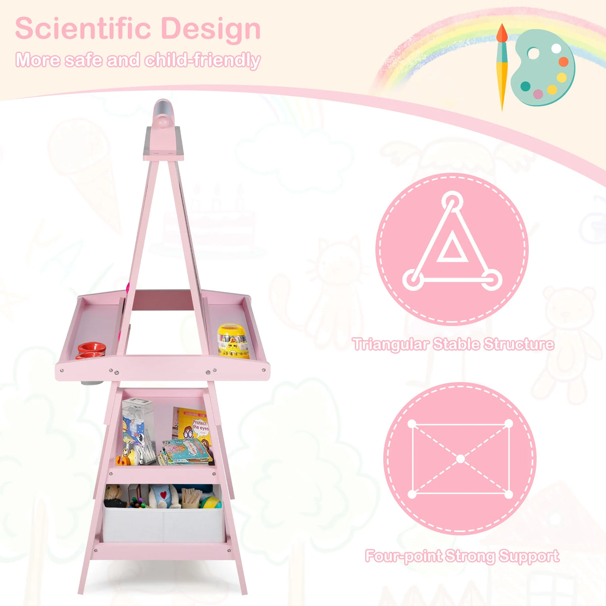LINLUX 3 in 1 Kids Art Easel Drawing Board Double-Sided Whiteboard Chalkboard, Pink