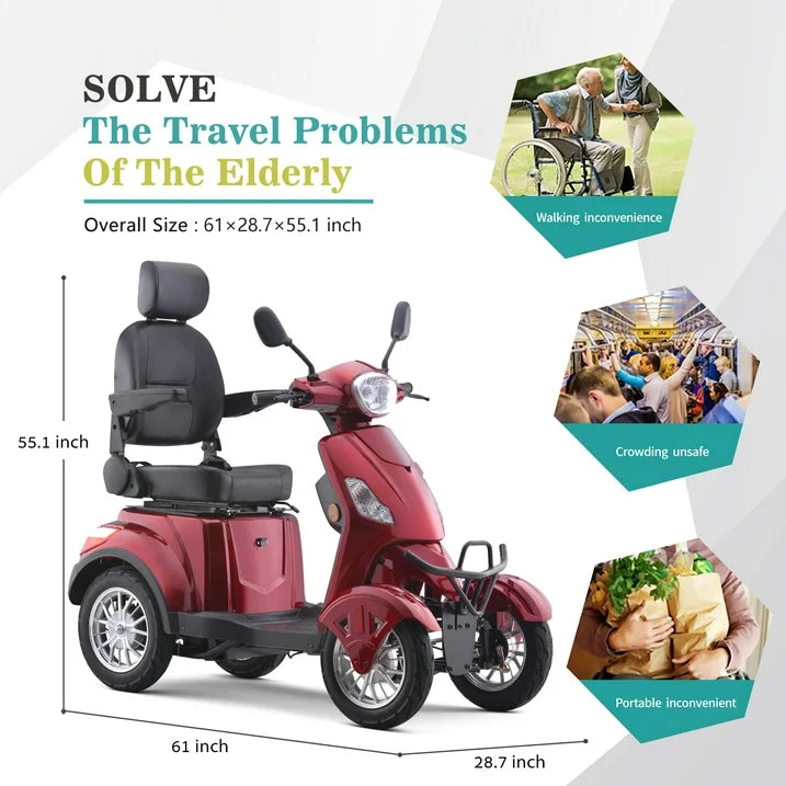 SUNDERWELL Electric Heavy Duty Mobility Scooters, Large 4 Wheels Wheelchair Device, 400 LBS Capacity for Seniors Adults, Speed Adjust, Remote Key, Ship Fully Assembled and Ready to Ride