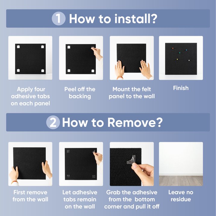 VUSIGN Large Cork Board for Wall 36" x 24", Black Bulletin Board, 6 Pack Felt Wall Tiles with 30 Pushpins, Notice Board for Home Office Kitchen