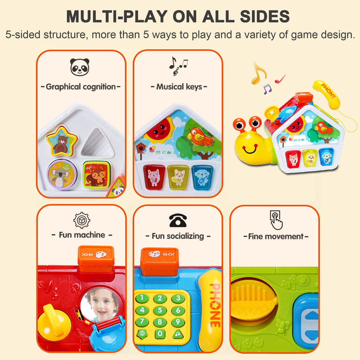 Richgv Musical Snail Toys Baby Crawling Toys for 6-12 Month, Educational Montessori Toddler Toy Christmas Gifts for Boys Girls