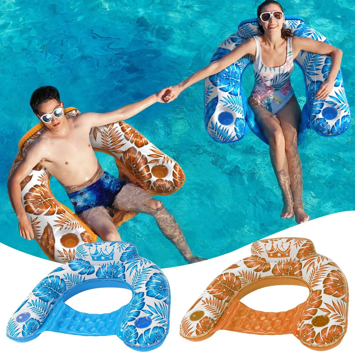 Inflatable Pool Float Chair Set - 2-Pack Floating Loungers for Adults, Pool Beach Tanning Rafts, Perfect for Swimming, Lake, Pool Parties, and Sunbathing