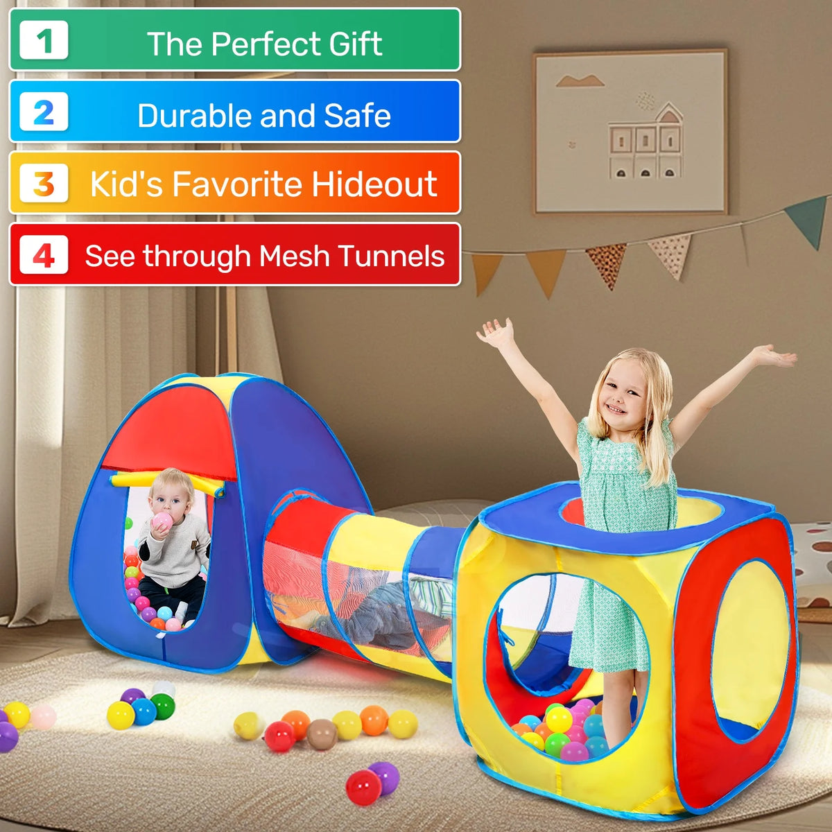 JoyStone Kids Play Tent Jungle Gym, Pop Up Tents & Play Tunnel for Toddlers, Best Birthday Gift for Boys & Girls, Collapsible Children Play Tent Toy Indoor and Outdoor Games