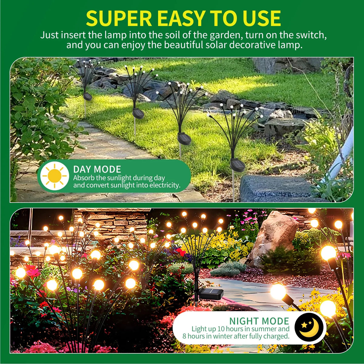 2 Pack Solar Firefly Swaying Lights, Outdoor Solar Garden Lights, LED Waterproof Firefly Lights for Yard Patio Pathway Decor, Warm White