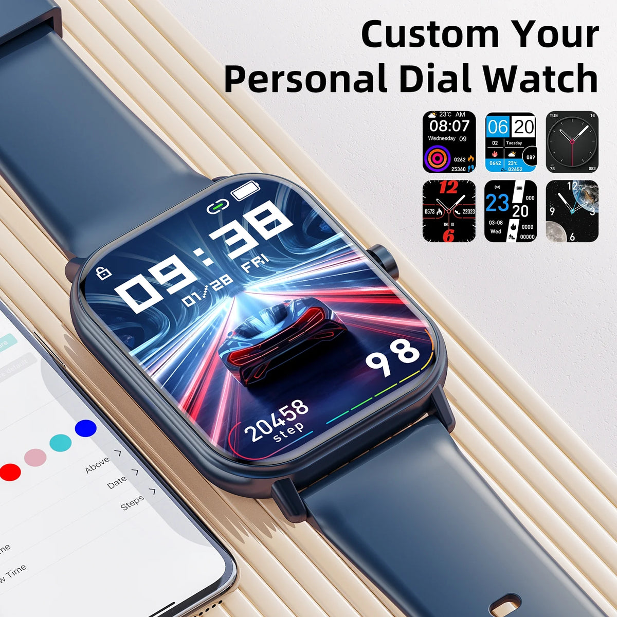 Mingdaln smartwatch for Android and Iphone Devices,1.85 Inches with Answer/Make Calls/100+ sport mode/IP68 Waterproof, with Activity Fitness Tracker for men and women (Blue)