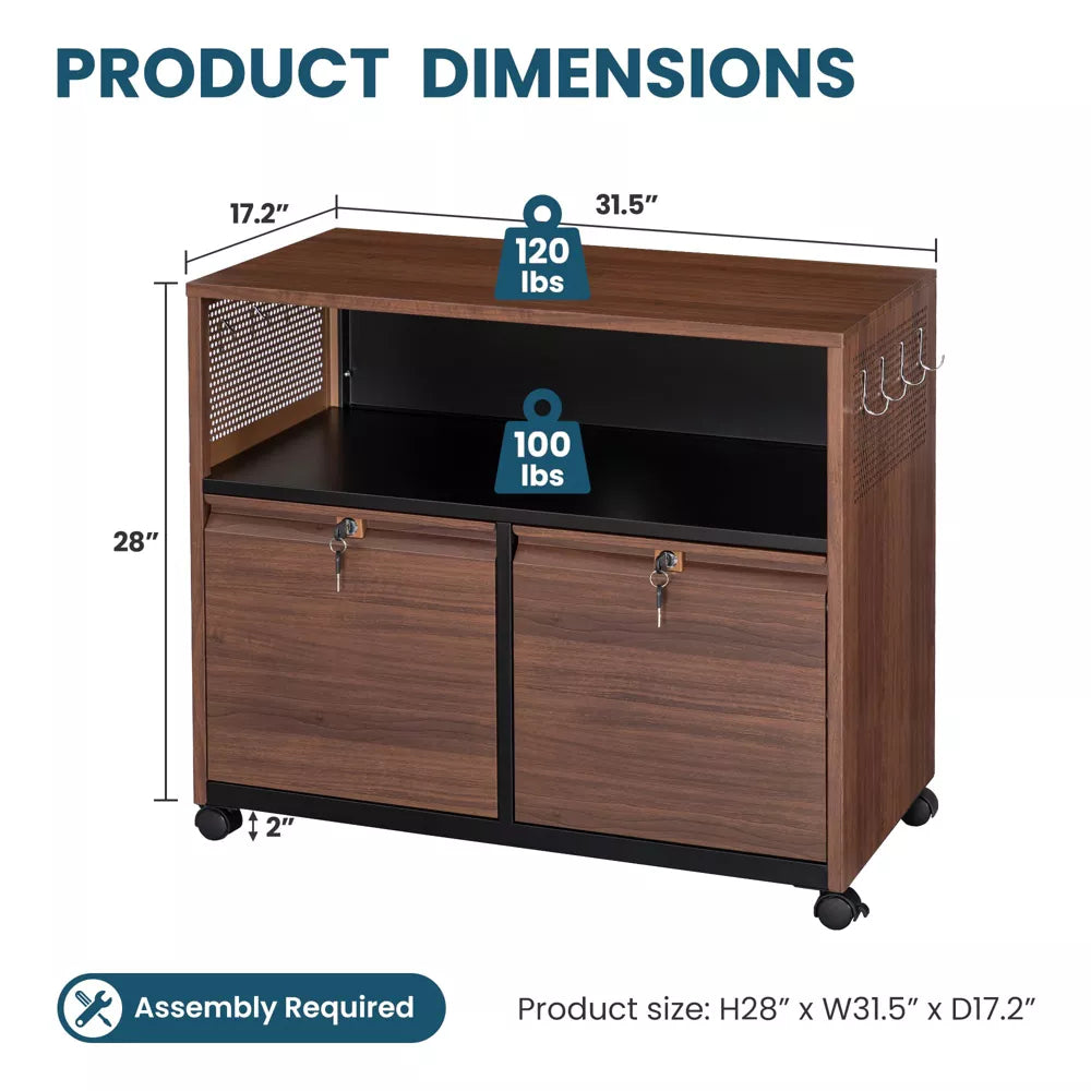 Mlezan 2-Drawer File Cabinet: Metal, Rolling Storage with Shelf. Ideal for Printer, Letter, or A4 Files in Home or Office. Functional and Compact.
