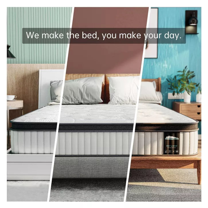 Serweet 12 inch Breathable Hybrid Mattress - Compatible with Platform Bed, Box Spring, or Slat Base