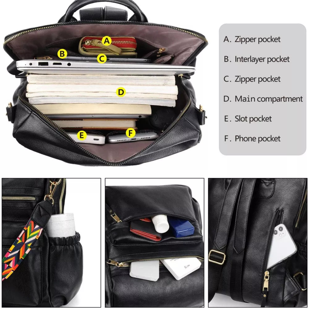 DOMETOUR PU Leather Backpack For Women Convertible Ladies Fashion Casual Large School Shoulder Bags