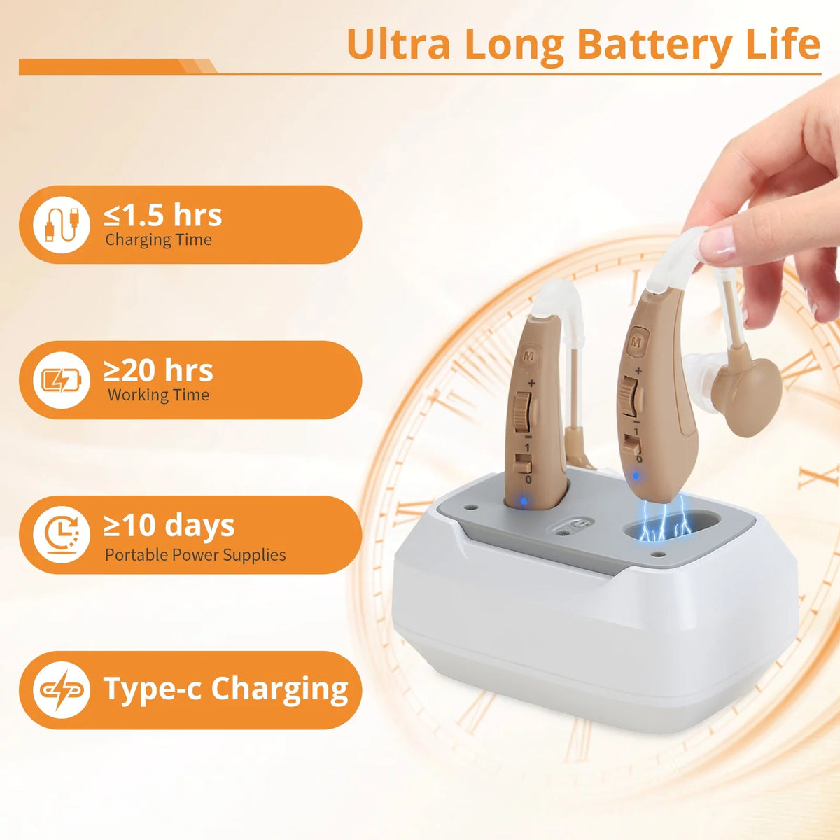 ELCTRTICI Rechargeable Hearing Aids for Adults - Adjustable Volume with Slide Control, 4 Noise Reduction Modes, 20H Long-Lasting Battery & Portable Charging Dock, Comfort Fit Beige Hearing Aids