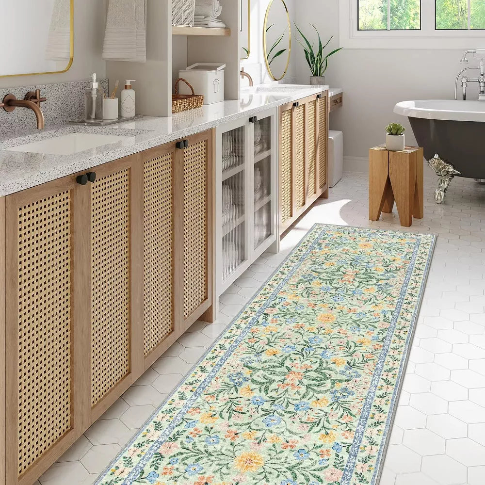 Lahome Machine Washable Eastern Floral Plant Floor Mat-Soft Rug for Living Room, Bedroom, or Entryway