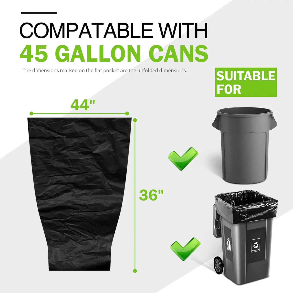40-45 Gallon Trash Bags, 1.5Mil, Black Heavy Duty Garbage Can Liners 36'' x 44'' (60 Count)