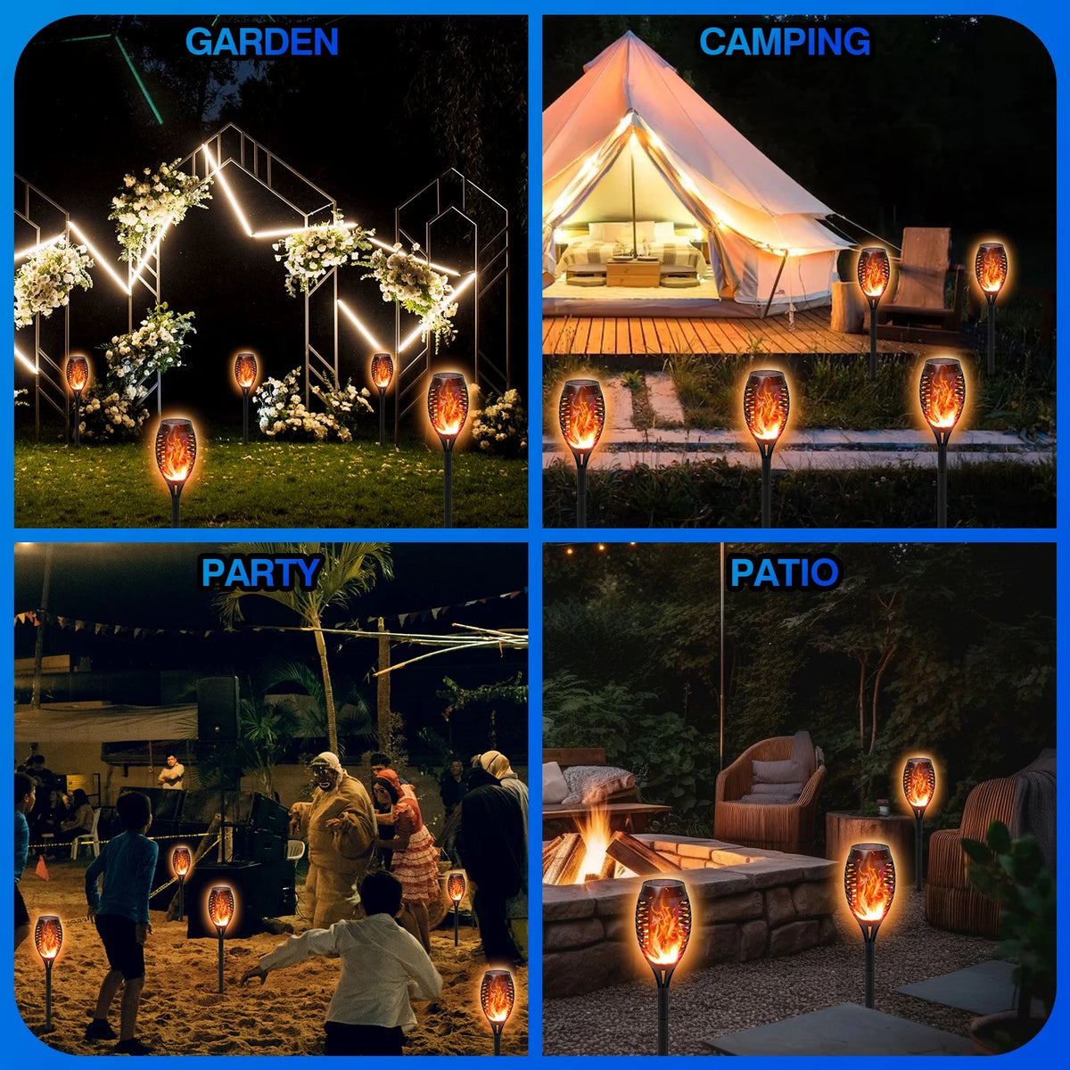 Flickering Flame Solar Lights, 4 Pack Tiki Torch Lights for Outside, LED Waterproof Yard Solar Lights for Outside Garden Patio Pathway