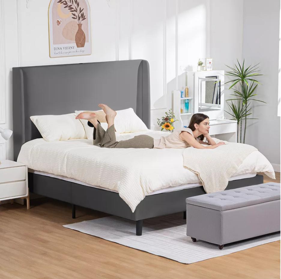 COMHOMA Bed Frame with Type-C USB, 51 High Headboard Tall, Wood Slat Support