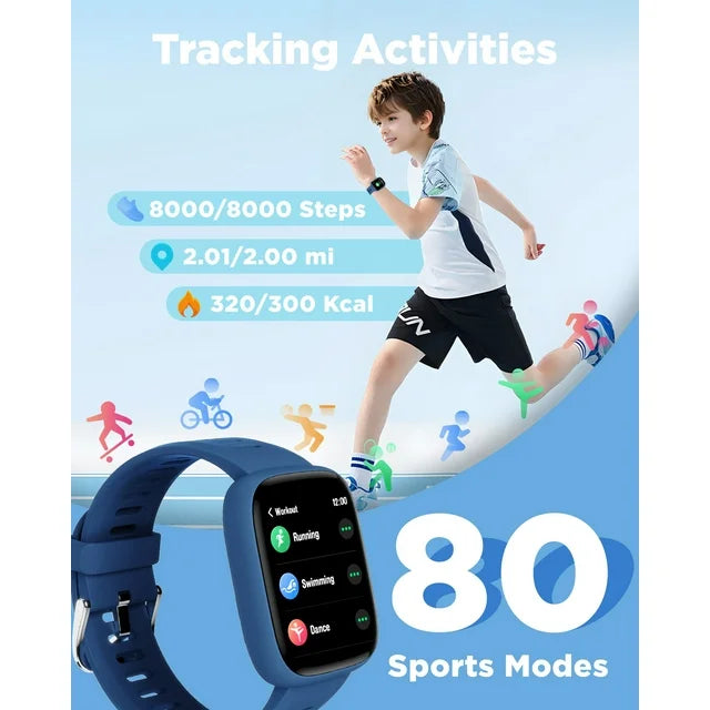 BIGGERFIVE Smart Watch for Kids, 1.8" Fitness Tracker Watch Pedometer, IP68 Waterproof, Sleep Monitor, Calorie Step Counter, 5 Puzzle Games with/Without APP for Girls Teens 5-16