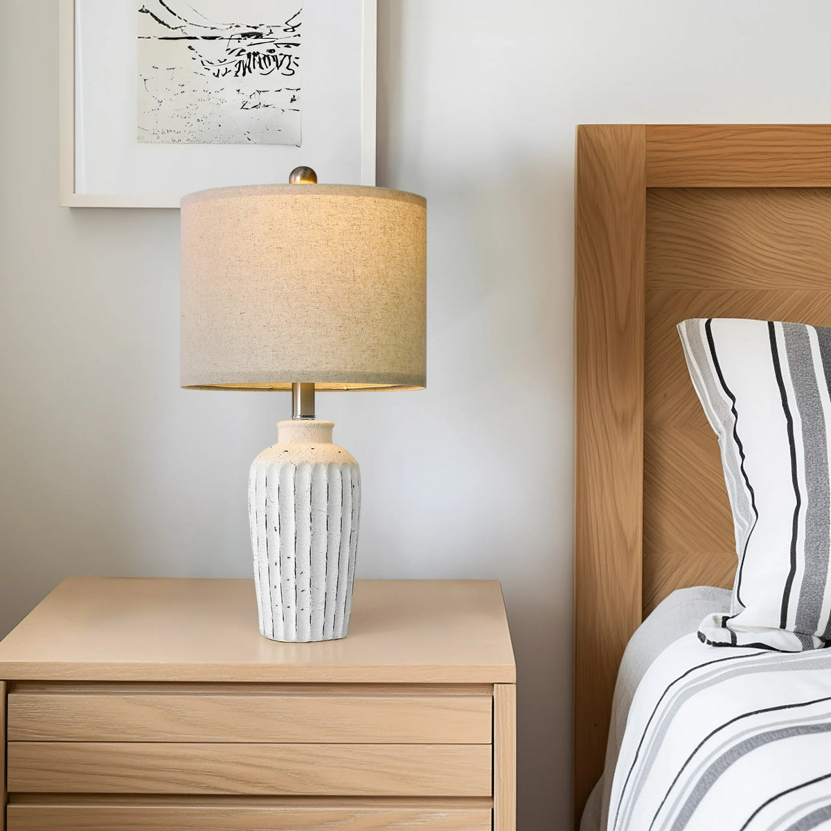 Yokila 20" White Ceramic Table Lamp Set of 2 for Living Room Bedroom Modern Bedside Nightstand Lamps with Lamp Shade