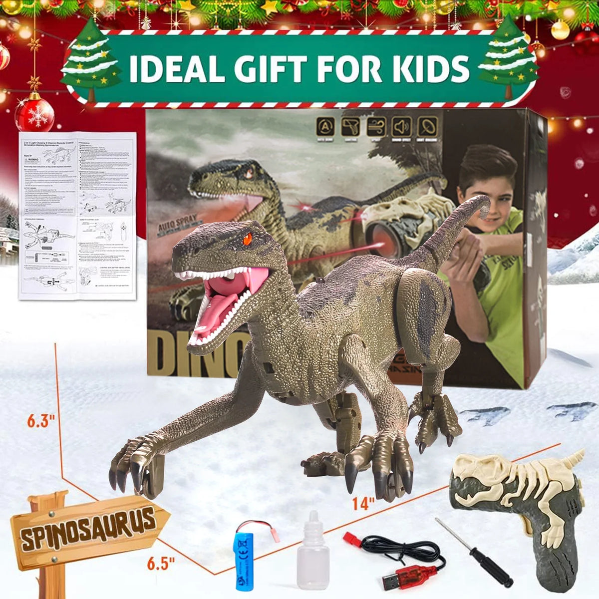 BEEPRINCESS RC Dinosaur Robot Toys for Kids, Interactive Toy with Light Chasing Remote Control