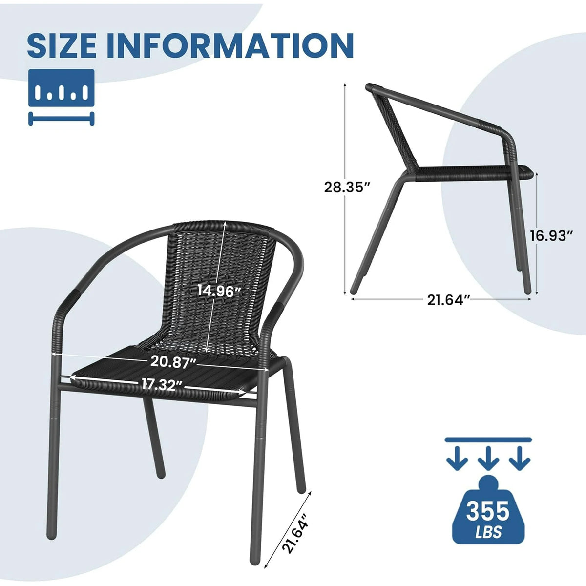 UDPATIO Rattan Patio Dining Chairs Set of 4, Wicker Stackable Outdoor Chairs, for Indoor Bistro Restaurant Porch Deck, Black