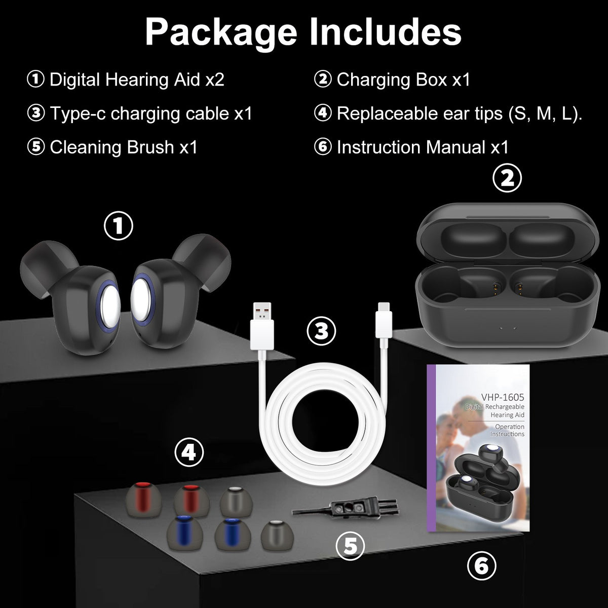 ELCTRTICI Hearing Aid - 8-Channel Rechargeable Hearing Aids for Adults with Noise Reduction, Adjustable Volume & Portable Charging Case (Black)