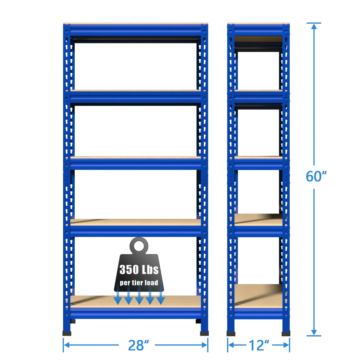 ConzyFancy Storage Shelves 5 Tire Metal Garage Storage Shelving Unit Heavy Duty Adjustable for 1325lbs-28" x 12" x 59" -1 Pack