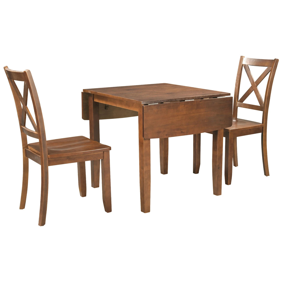 PAPROOS 3 Piece Dining Table Set, Wood Drop Leaf Dining Table and 2 X-back Chairs Set, Modern Drop Leaf Dining Table Set for Dining Room Breakfast Nook, Space Saving Kitchen Dinette Set for 2, Brown
