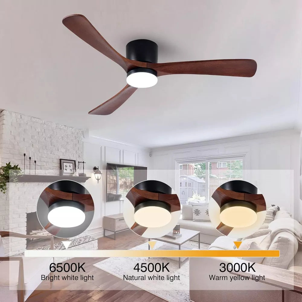 HUMHOLD Wood Ceiling Fan with Lights and Remote for Bedroom, Living Room