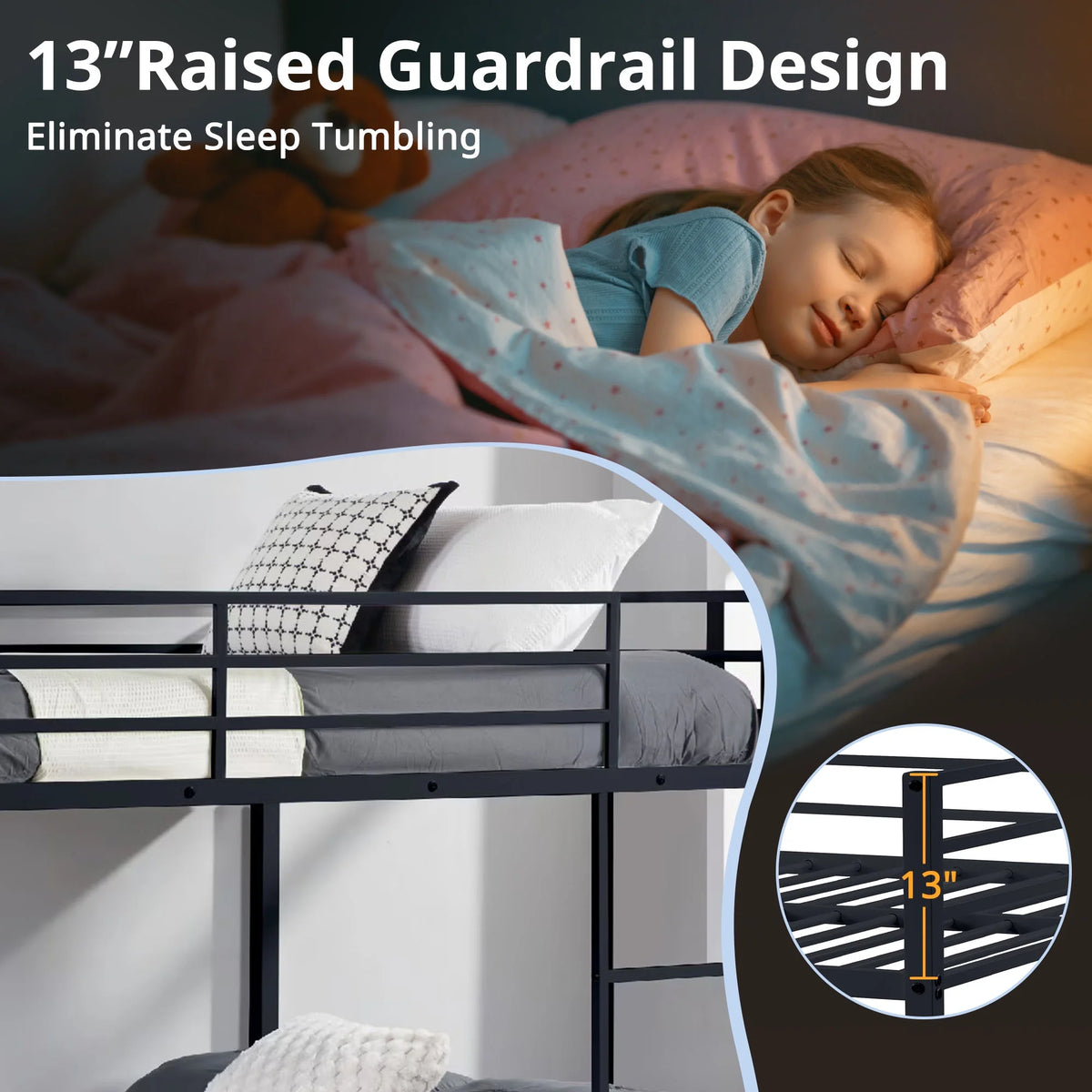 Seizeen Full Bunk Bed, Full over Full Metal Bunk Bed, Modern Retro Full Size Bunk Bed Frame with Ladder and Safety Guardrails, for Kids Teens Adults, No Box Spring Needed, L0247