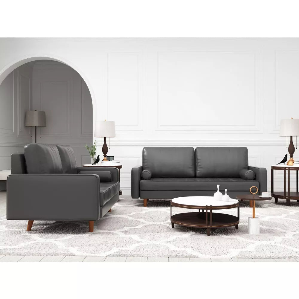Luige 2 Piece Mid-Century Modern Square Arm Faux Leather Sofa and Loveseat Set - Tree City