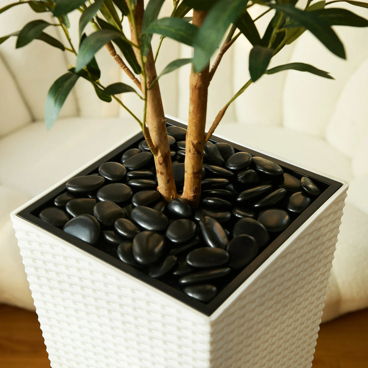 DR.Planzen 6FT Tall Artificial Olive Tree with Tall White Planter, UV Resistant Silk Leaves Real Wood Trunk | Home Office House Outdoor Decor