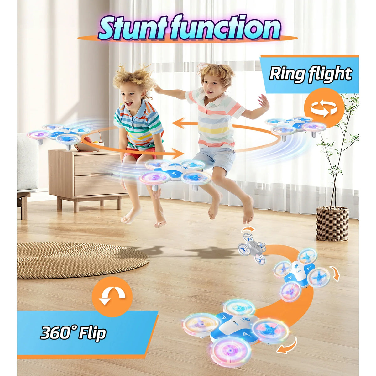 Loheer Mini Drone for Kids, LED RC Drone with 360 Flips, Small RC Quadcopter Flying Toy for Kids, Blue