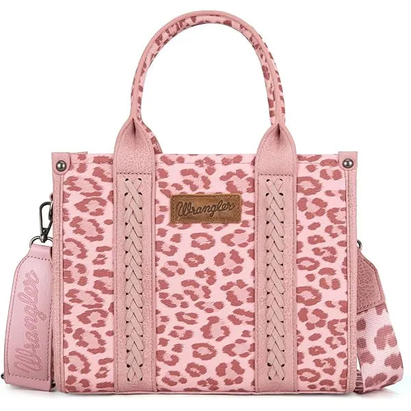 Wrangler Cow Print Tote Bag for Women Western Purse Boho Top Handle Satchel Handbag with Signature Strap Leopard Print Pink
