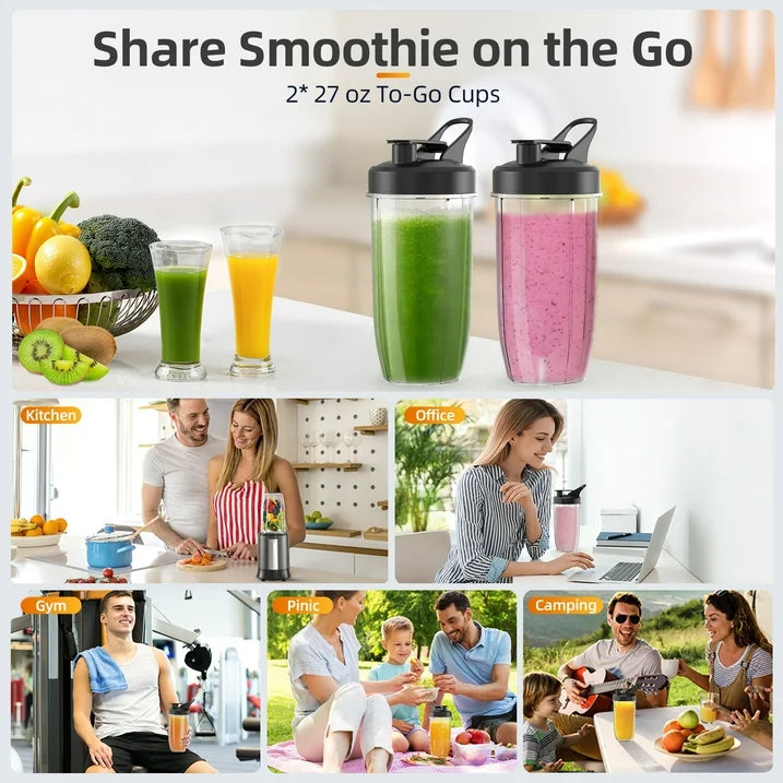 Smoothie Blender, 1300W Personal Blender for Smoothies, Shakes and Nutrient Extractions with 2pcs BPA Free 27oz Portable Blender To Go Bottles