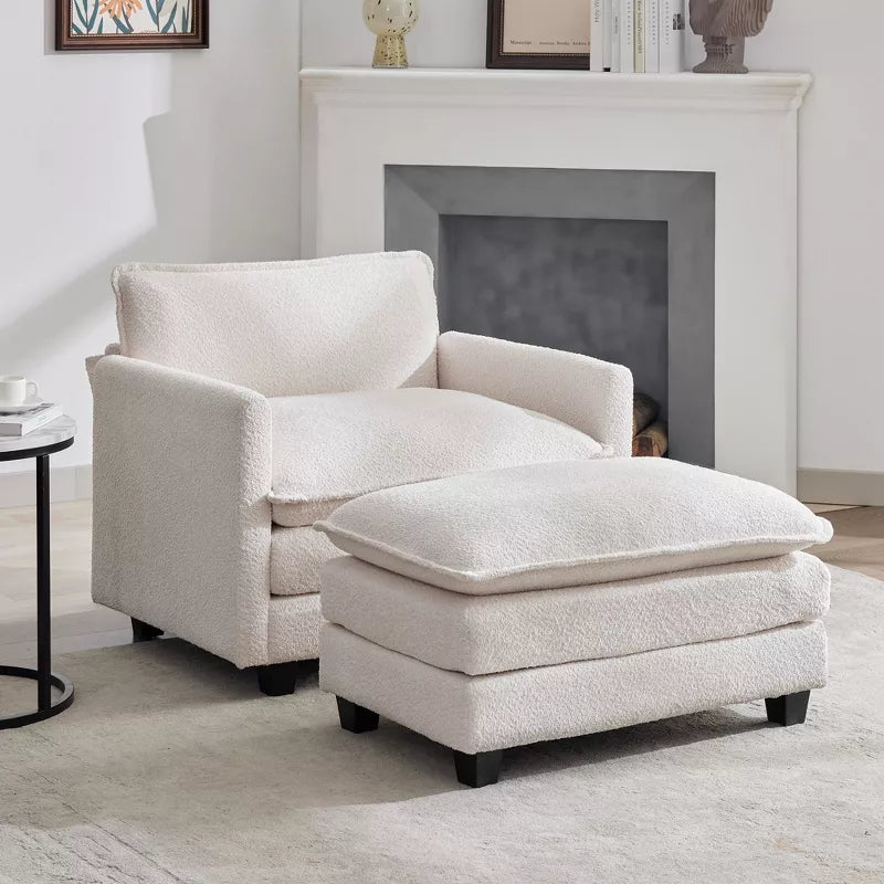 Hyleory 41.34 circle fleece Oversized Accent Chair, Sofa Chair with Ottoman and Large Seat , Modern Armchair for Bedroom Living Room