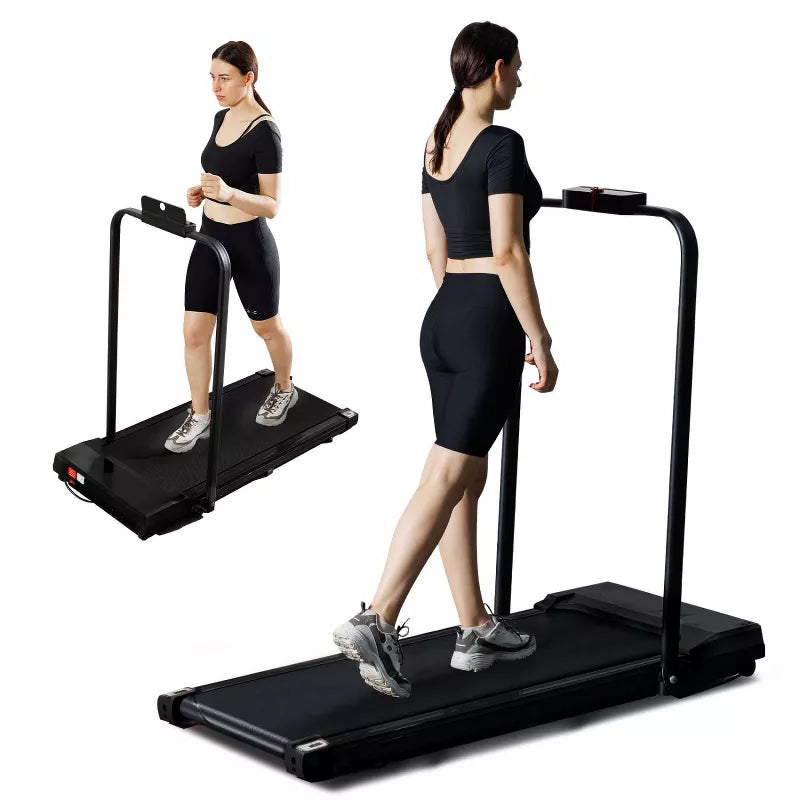 BestParts Walking Treadmill with Armrest, Flatbed Treadmill for Seniors, Foldable Fitness Machine for Home Gym, 45 Inch, Black Aluminum Alloy