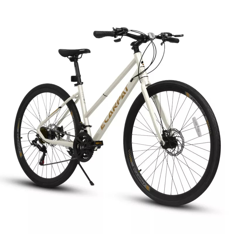 BestParts Road Bike 700CĆ35, 21-Speed Commuter Bike, Urban Hybrid Bicycle, Dual Disc Brakes, for Adults & Students, Cream Steel Frame