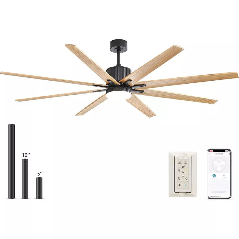 BestParts 76-Inch Smart Ceiling Fan with Dimmable Tri-Color LED Control, DC Motor, 6 Speeds, Solid Wood Blades
