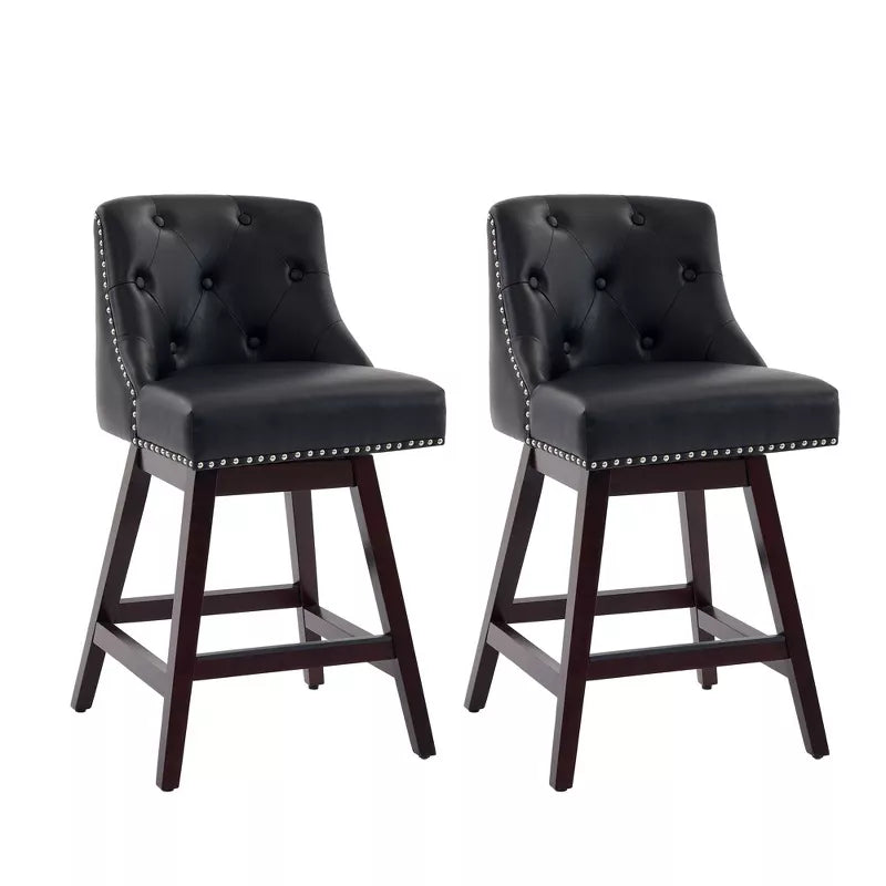 Hyleory Chic 360 degree Rotating Bar Stool Premium PU Leather Seat Solid Wood Frame for Timeless Elegance