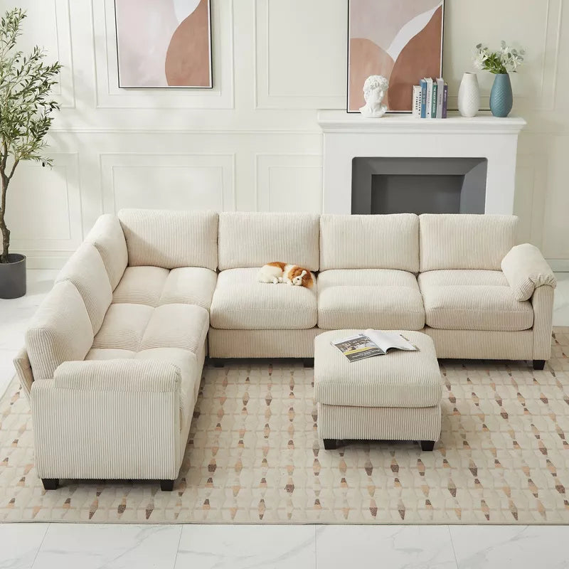 Hyleory 115 Corduroy Oversized Modular Sectional Sofa, U Shaped Couch with Movable Ottoman, Large 7 Seater Corner Sofa for Living Room