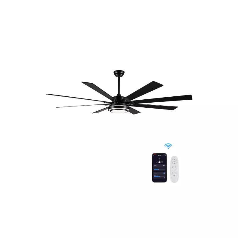 BestParts 72 Smart LED Ceiling Fan - Matte Black, Remote Control, Alexa Google Compatible