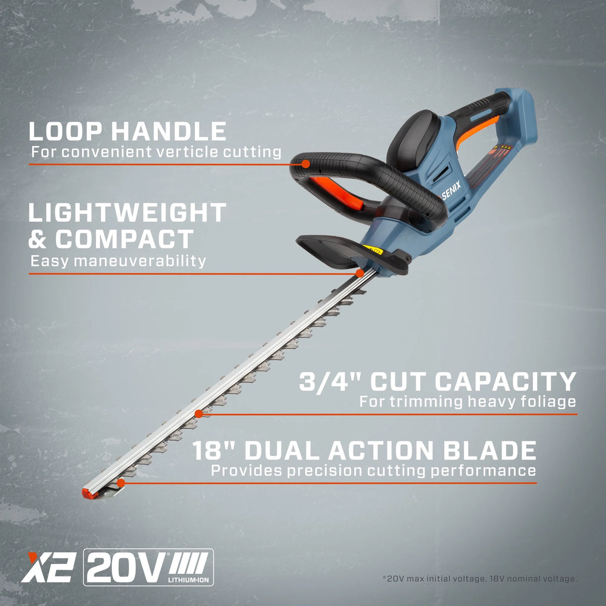 SENIX 20 Volt Max 3 Tool Cordless Combo Kit, 10 Inch String Trimmer, Variable Leaf Blower & 18-Inch Hedge Trimmer (2 Ah Battery, 4 Ah Battery and 2A Charger Included) S2K3B2 01