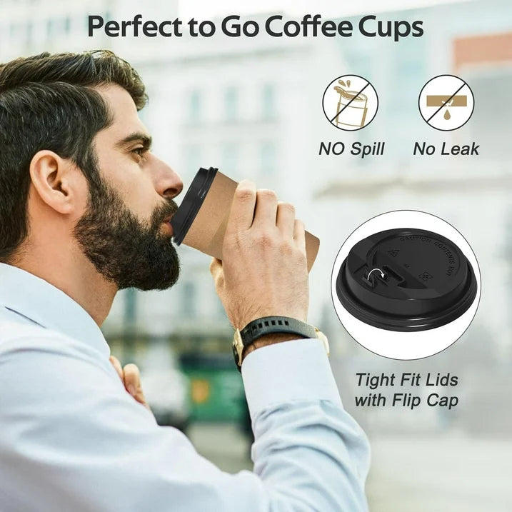 100 Pack 10 oz Paper Coffee Cups, Disposable Coffee Cups with Lids and Sleeves for Home and Cafes.