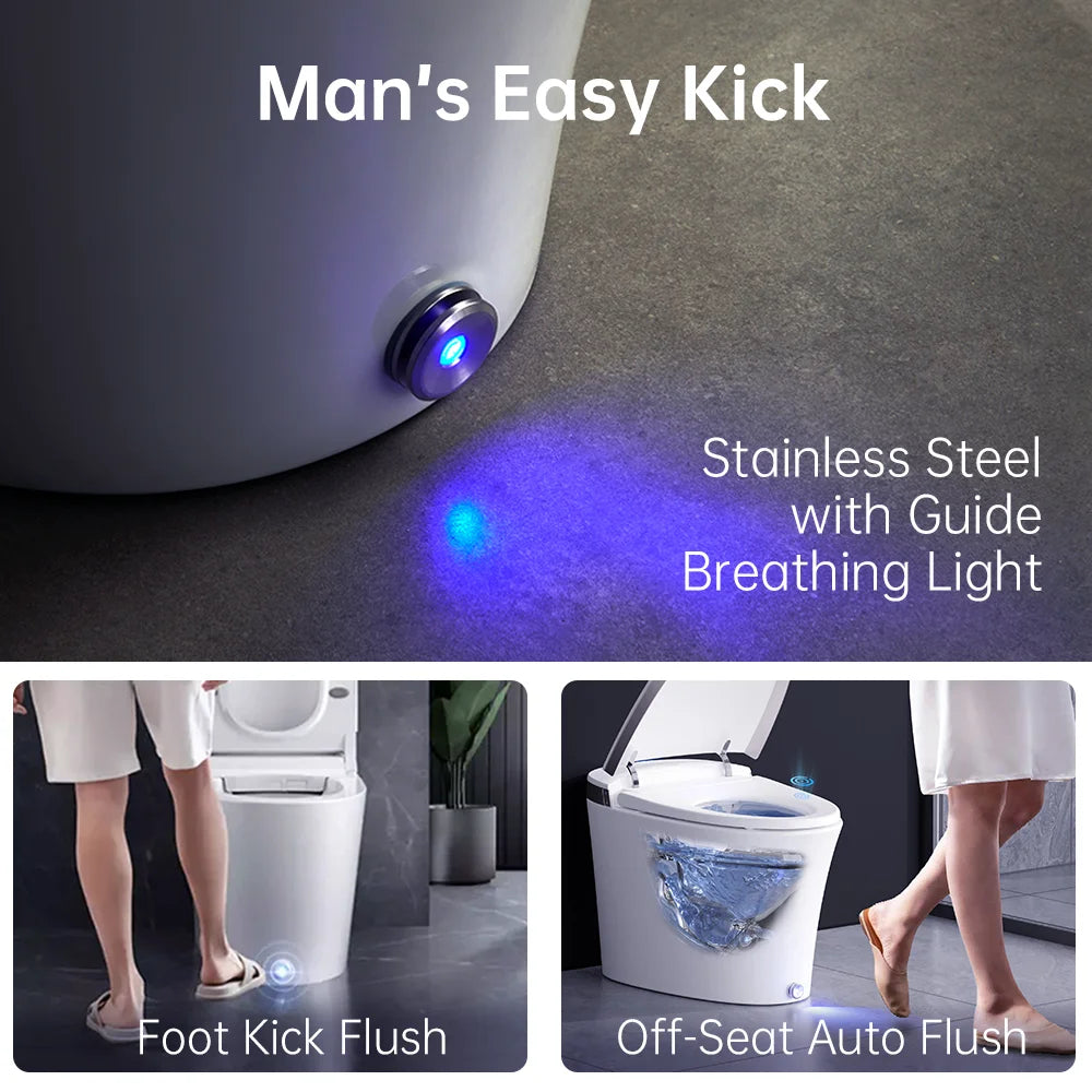 Smart Bidet Toilet with Foam Shield Splash Proof,Flash Drying,Off seat Auto Flush, Foot Kick Flush