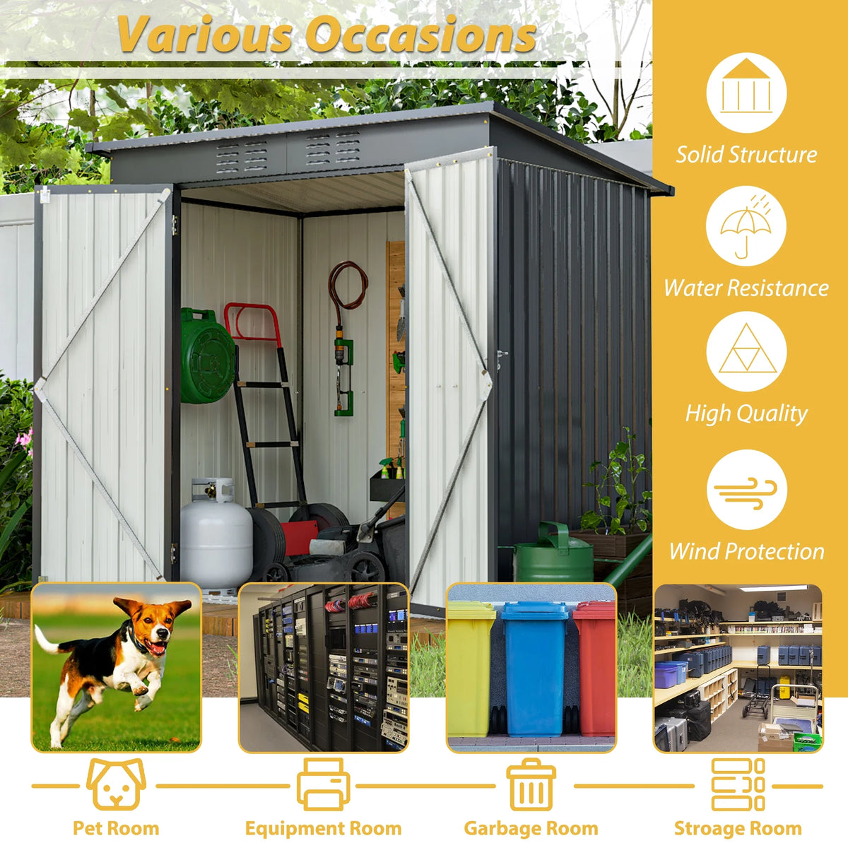 6 x 4 ft Outdoor Storage Shed with Floor Base, Metal Garden Storage Shed with Lockable Door, All Weather Outdoor Garden Tool Shed with Air Vent, Outside Storage Sheds for Backyard Patio Lawn, Black