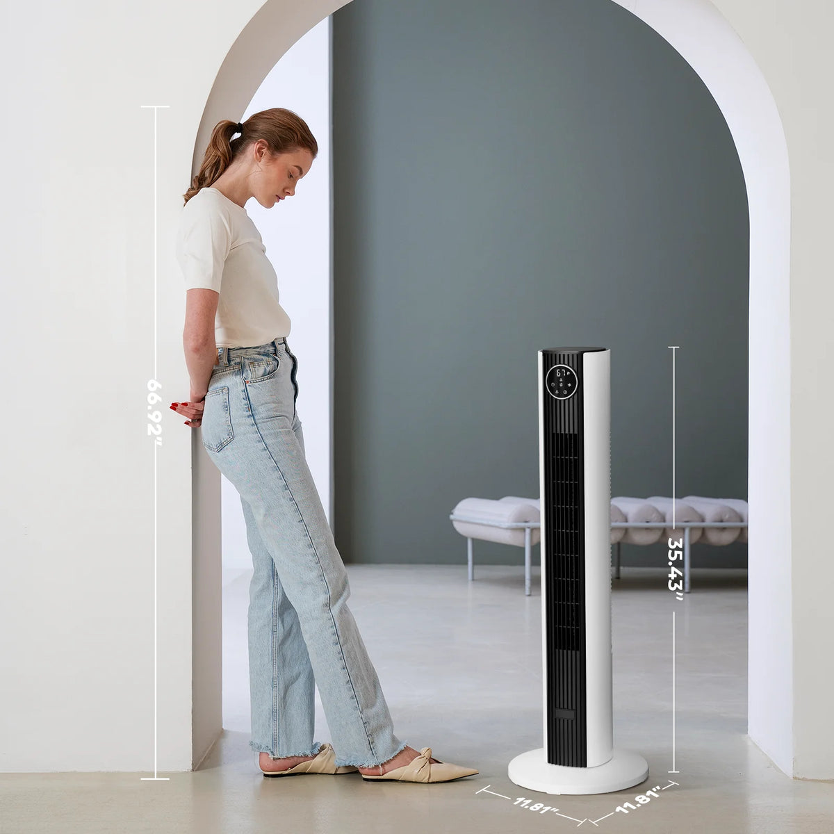 KISSAIR Tower Fan 85°Oscillating, 35 Inch Portable Fan with Remote Control, 4 Modes and 3 Wind Speed Setting, Built in 12 H Timer LED Display, Multicolor