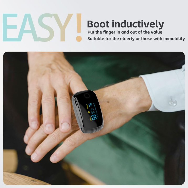 SUWU Rechargeable Pulse Oximeter Fingertip Oxygen Monitor Fingertip with SpO2 Pulse Rate and PI RR OLED Precision Fast Oximeter SpO2 Reading Outdoor Sports Home (Black)
