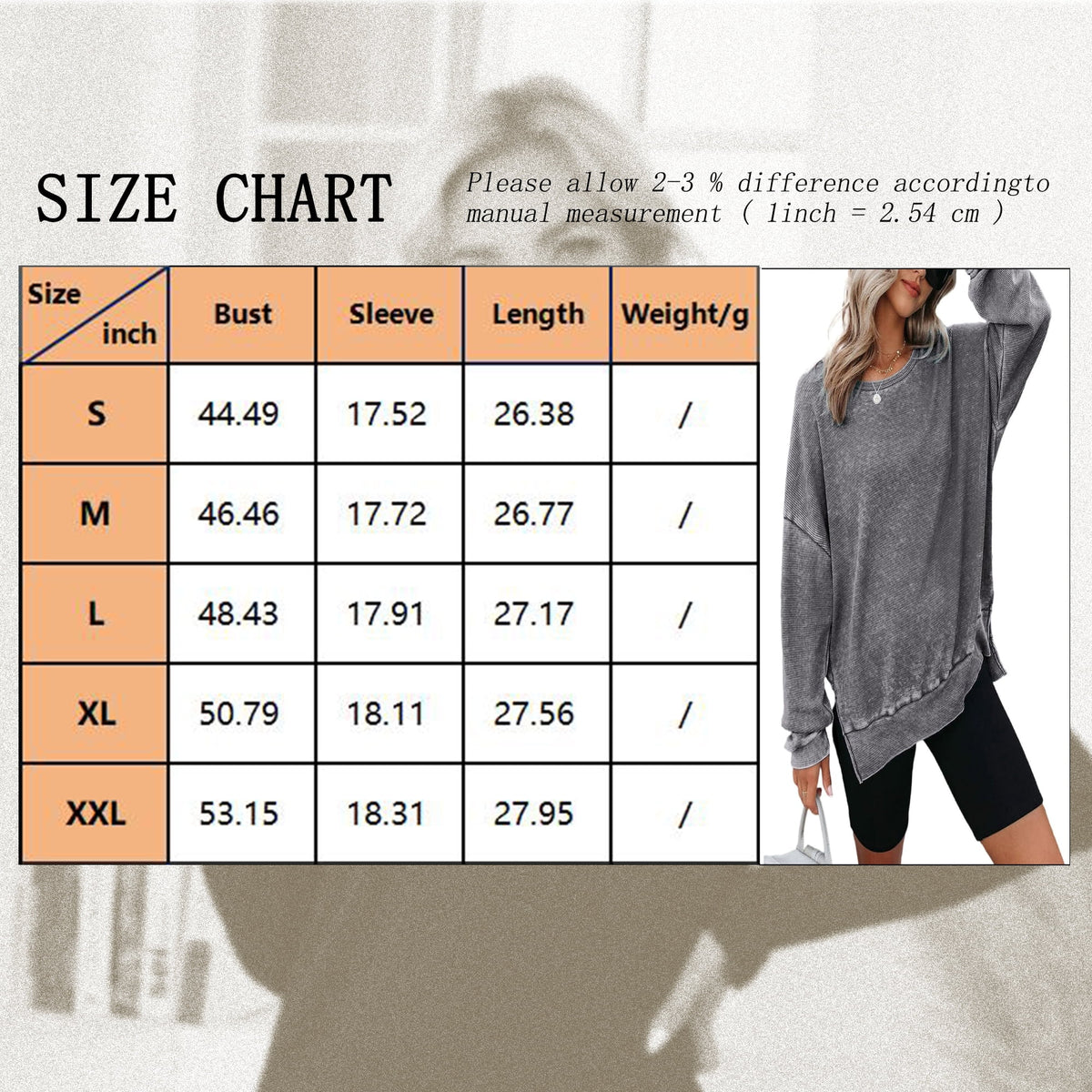 TEMOFON womens long sleeve tops Oversized Sweatshirts Waffle Knit Crew neck fashion Side Slits Casual Pullover Gray