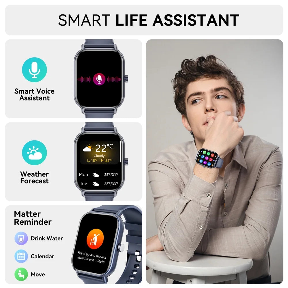 Mingdaln smartwatch for Android and Iphone Devices,1.85 Inches with Answer/Make Calls/100+ sport mode/IP68 Waterproof, with Activity Fitness Tracker for men and women (Blue)