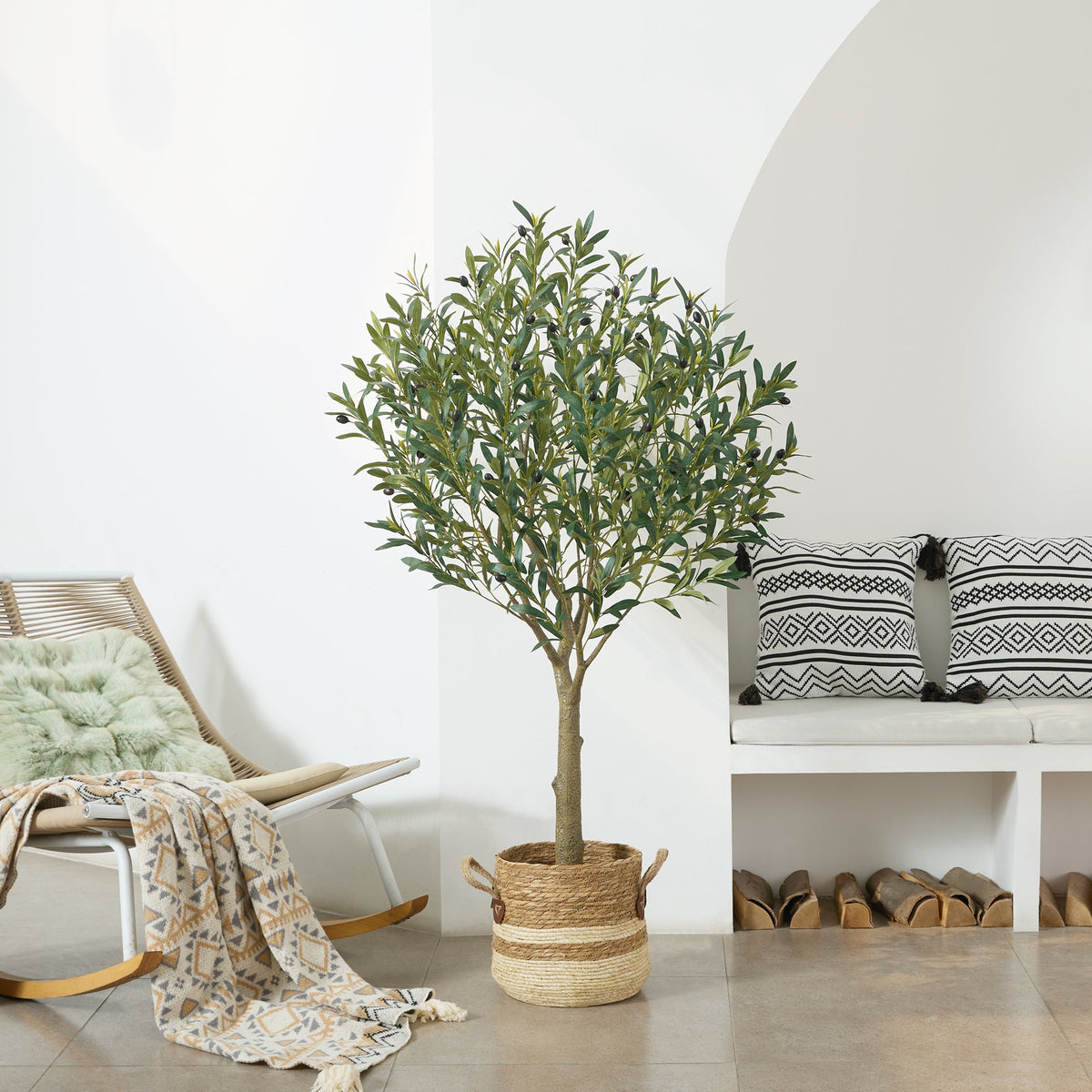 DR.Planzen UV Resistant Artificial Olive Tree 5ft - Faux Olive Plant for Indoor Outdoor Decor - Adjustable Branches - Realistic Olive Tree with Black Plastic Pot